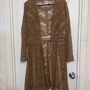 Nwot vocal duster boho western camel color with studs and lace